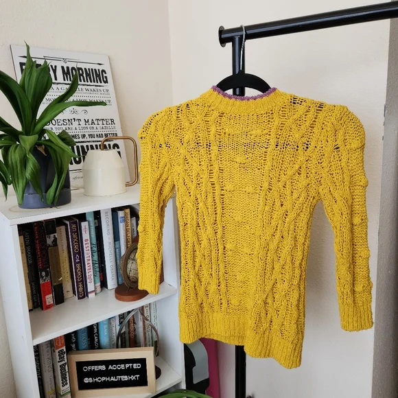 Zara Kids Long Sleeve Chunky Cable Knit Sweater Yellow and Purple - Picture 1 of 4